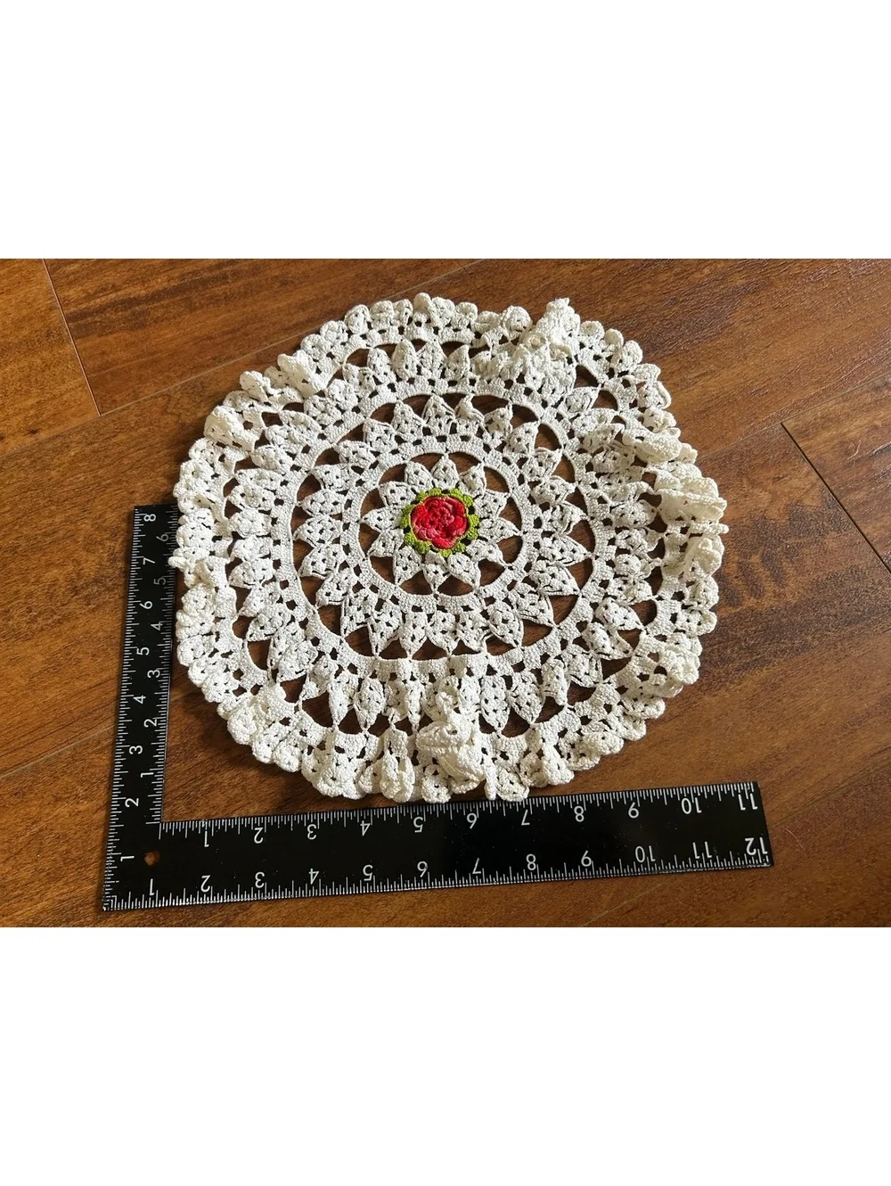Set of 2 Handmade Crochet Doilies with Floral Center